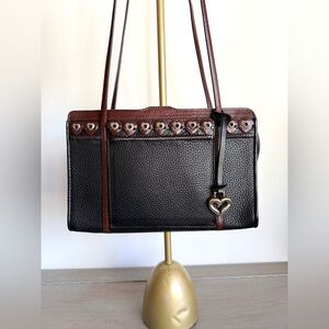 Vintage Brighton Jagger Organizer Black Pebbled Leather Hearts Shoulder Bag
